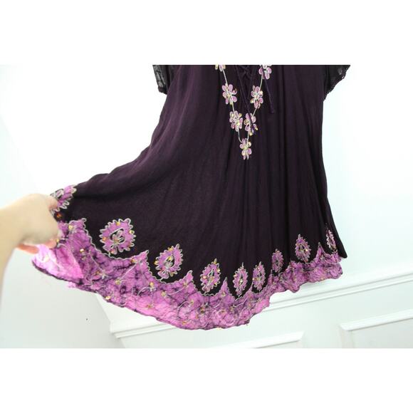 Vintage Tunic Dress Purple Fairy Beaded Festival Whimsigoth Boho Sequin Y2K - Picture 7 of 10